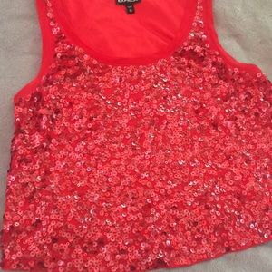 Red sequin tank